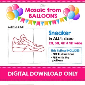 Sneaker from Balloons, Shoe Mosaic from Balloons, Decor Ideas, Mosaic Letters, Mosaic Template, 2ft 3ft, 4ft, 5ft, DIY, Mosaic Sneaker