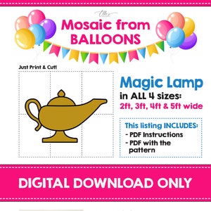 Magic Lamp from Balloons, Magic Lamp Mosaic Template, Lamp Mosaic from Balloons, Mosaic Letters, Mosaic from Balloons, PDF File