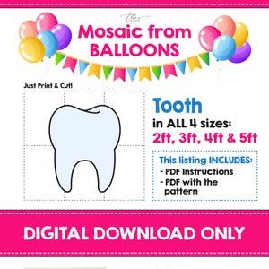Tooth Mosaic from Balloons, Tooth Fairy Mosaic Template,  Tooth Balloon Mosaic, Template from Balloons, Mosaic from Balloons DIGITAL FILE