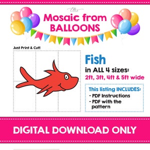 風船で作る魚、風船で作る魚のモザイク、風船のモザイク、モザイク文字、モザイクテンプレート、2 フィート、3 フィート、4 フィート、5 フィート、DIY、モザイク