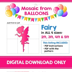 Fada de Balões, Mosaico de Fadas de Balões, Ideias para Aniversário de Fadas, Formato de Mosaico, Modelo de Mosaico, Modelo Digital, Aniversário de Meninas
