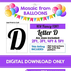FANCY Mosaic Letter D, Mosaico de Globos D, Plantilla de Mosaico de Globos, 2ft, 3ft, 4ft, 5ft, Descarga Digital