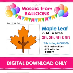 Maple Leaf Mozaïek van Ballonnen, DIY Fall Decor, Fall Leaf Ballon Mozaïek Sjabloon, Herfstblad Sjabloon, Herfstdecoraties, DIGITAAL BESTAND