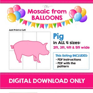 Pig Mosaic from Balloons, Pig Mosaic Template, Farm Animals Mosaic From Balloons, Template from Balloons, Mosaic from Balloons PDF File