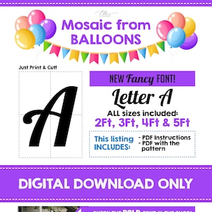 FANCY Mosaic Letter A, Mosaic from Balloons, Mosaic Template from Balloons, 2ft, 3ft, 4ft, 5ft, Digital Download