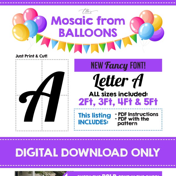 fancy letter writing paper FANCY Mosaic Letter A, Mosaic from Balloons, Mosaic Template from Balloons, 2ft, 3ft, 4ft, 5ft, Digital Download