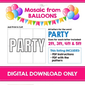 PARTY - Mosaic Letters for PARTY, Mosaic from Balloons, 2ft, 3ft, 4ft, 5ft, Digital Download, Mosaic Bundle, Party Mosaic Letters, DIY Decor