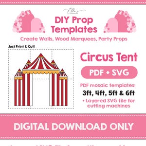 Circus Tent Prop Template, Circus SVG Cut file Circus Birthday Decor Template, Circus Party, Balloon Mosaic, Circus Tent Digital Download