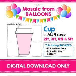 Coffee Cup Mosaic from Balloons, Cup Mosaic Template, Bubble Tea Mosaic Balloons, Birthday Decorations, Mosaic Template, 2ft 3ft, 4ft, 5ft