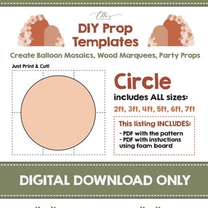 Könnte beinhalten: Digitale Download-Vorlage zum Erstellen einer runden Ballon-Mosaik oder eines Party-Accessoires. Die Vorlage enthält Anweisungen zur Verwendung von Schaumstoffplatten und ist in Größen von 2 bis 7 Fuß Durchmesser erhältlich.