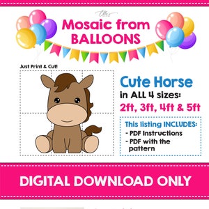 Cute Horse Mosaic from Balloons, Cowboy Cowgirl Birthday, Baby Horse Mosaic From Balloons, Template from Balloons, Farm Party, DIGITAL FILE