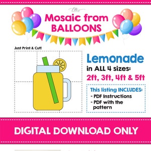 Lemonade Mosaic from Balloons, Summer Mosaic Template, Drink From Balloons, Smoothie Template from Balloons, Mosaic from Balloons, PDF