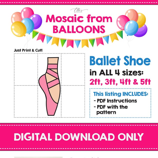 Ballet Shoe from Balloons, Ballerina Mosaic from Balloons, Ballet Girls Birthday Ideas, Mosaic Shape, Mosaic Template, Digital Template