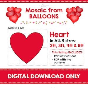 Heart Mosaic Template, Heart from Balloons, Valentine's Heart Mosaic from Balloons, Mosaic Heart Template, PDF File, EllesPaperBoutique