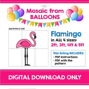 Flamingo Mosaic from Balloons, Flamingo Mosaic Template, Flamingle Party, Tropical Decor Balloons, Template from Balloons,  PDF File, DIY