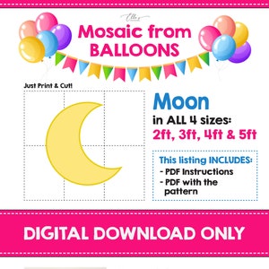 Moon from Balloons, Moon Mosaic from Balloons, Moon Decor Ideas, Mosaic Letters, Mosaic Template, 2ft, 3ft, 4ft, 5ft, DIY, Mosaic Numbers