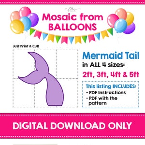 Mermaid Tail from Balloons, Mosaic from Balloons, Mermaid Birthday Decor, DIY Mermaid Tail, Mosaic Template, Giant Mermaid Decor, Tail Deco