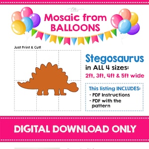 Stegosaurus aus Luftballons, Dino-Mosaik aus Luftballons, Dino-Geburtstagsdeko, DIY-Dinosaurier, Mosaikvorlage, Babyparty, 2 ft, 3 ft, 4ft, DIY