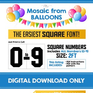 Square Mosaic Numbers 2ft All Numbers, Mosaic Numbers, Mosaic from Balloons, 2ft, Digital Download