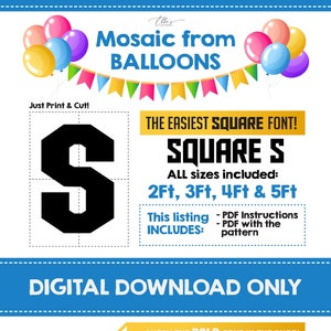 Letra de mosaico S - Fuente cuadrada, Mosaico de globos, Letras de marquesina de madera, Mosaicos, Letra gigante, 2 pies, 3 pies, 4 pies, 5 pies, Descarga digital