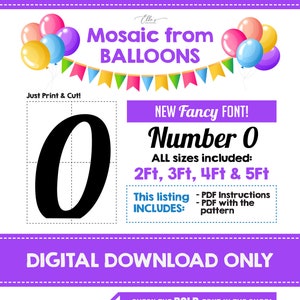 FANCY Number 0, Balloon Mosaic Template, Zero, Mosaic Number Template, Mosaic Numbers from Balloons, 2ft, 3ft, 4ft, 5ft, Digital Download