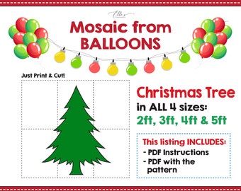 Kerstboom rekwisiet, kerstboom ballon mozaïek sjabloon, kerstboom rekwisiet mozaïek sjabloon, kerst ballon mozaïek, digitale sjabloon