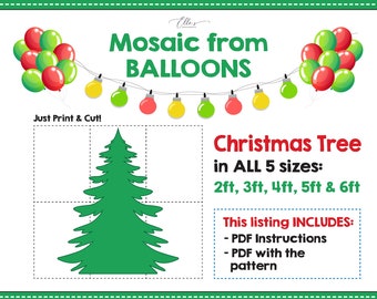 Kerstboomballonmozaïeksjabloon, kerstboomrekwisiet mozaïeksjabloon, kerstballonmozaïek, kerstboomsteun, digitale sjabloon