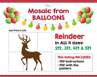 Rendier kerst rekwisieten, rendieren ballon mozaïek sjabloon, kerstmozaïek van ballonnen, kerst ballon mozaïek, digitale sjabloon, DIY