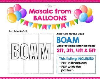 BOAM - Mosaic Letters for BABY, Mosaic from Balloons, 2ft, 3ft, 4ft, 5ft, Digital Download, Mosaic Bundle, Deal, MOSAIC Template