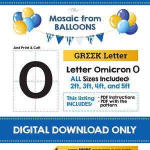 Griechischer Buchstabe Omicron, Ο, Ballon-Mosaik-Vorlage, Y, o, Griechisches Buchstaben-Mosaik aus Ballons, Sorority DIY, Ballon-Mosaik, digitaler Download
