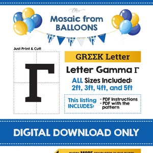 Letra griega Gamma Γ, Plantilla de mosaico de globos, Γ, Mosaico de letras griegas de globos, Ideas de bricolaje de hermandad, Mosaico de globos, Descarga digital