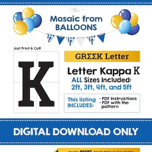 Letra griega Kappa, Κ, Plantilla de mosaico de globos, Κ, κ, Mosaico de letras griegas de globos, Sorority DIY, Mosaico de globos, Descarga digital