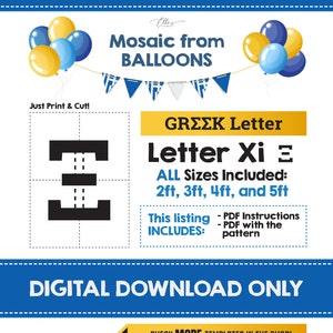 Griechischer Buchstabe X y, Ballon-Mosaik-Vorlage, y, Griechische Buchstaben-Mosaik aus Ballons, Studentenvereinigung DIY-Ideen, Ballon-Mosaik, digitaler Download