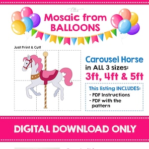 Karussellpferd Mosaik aus Luftballons, Pferd Mosaik Vorlage, Tiere Mosaik aus Luftballons, Vorlage aus Luftballons, Ballonmosaik, PDF-Datei