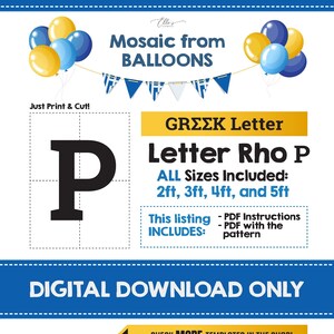 Griechischer Buchstabe Rho Ρ, Ballon Mosaik Vorlage, Ρ, Griechische Buchstaben Mosaik aus Luftballons, Sorority DIY Ideen, Ballon Mosaik, digitaler Download