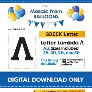 Letra griega Lambda, Λ, Plantilla de mosaico de globos, Λ, λ, Mosaico de letras griegas de globos, Hermandad de mujeres DIY, Mosaico de globos, Descarga digital