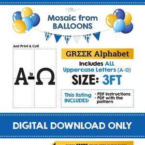 Letras de mosaico del alfabeto GRIEGO, 3 pies, todas las letras griegas, letras de mosaico griego, hermandad, fraternidad, PAQUETE, mosaico de globos, 3 pies, ARCHIVO digital