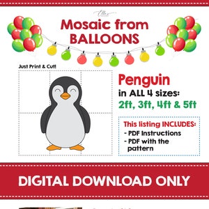 Penguin Balloon Mosaic Template, Christmas Penguin Mosaic From Balloons ...
