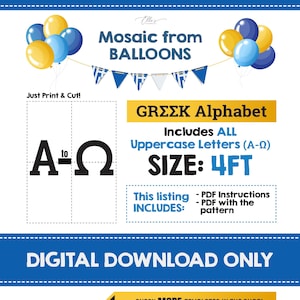 GRIECHISCHE Alphabet Mosaik Buchstaben, 4 Fuß Alle griechischen Buchstaben, Griechische Mosaik Buchstaben, Schwesternschaft, Brüderlichkeit, BÜNDEL, Ballon-Mosaik, 4 Fuß, digitale DATEI