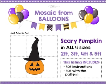 Scary Pumpkin Mosaic Balloons, Pumpkin, Halloween Mosaic from Balloons, Spooky, Halloween Balloon Mosaic, Mosaic Template, DIGITAL DOWNLOAD