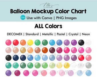 Decomex All Balloon Colors, Balloon Mockup Color Chart, Balloon Mockup Templates, PNG Balloons for Canva, Decomex, EllesPaperBoutique