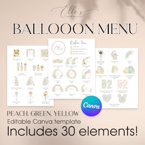 CANVA Ballon-Menü, Pastellfarben bearbeitbares Ballon-Menü, Ballon-Preisliste Vorlage, Ballon-Menü-Vorlage, Ballon-Künstler, Ballon