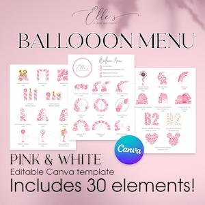 CANVA Balloon Menu, Pink & White, Editable Balloon Menu, Purple Balloon Pricing List Template, Balloon Menu Template, Balloon Artist