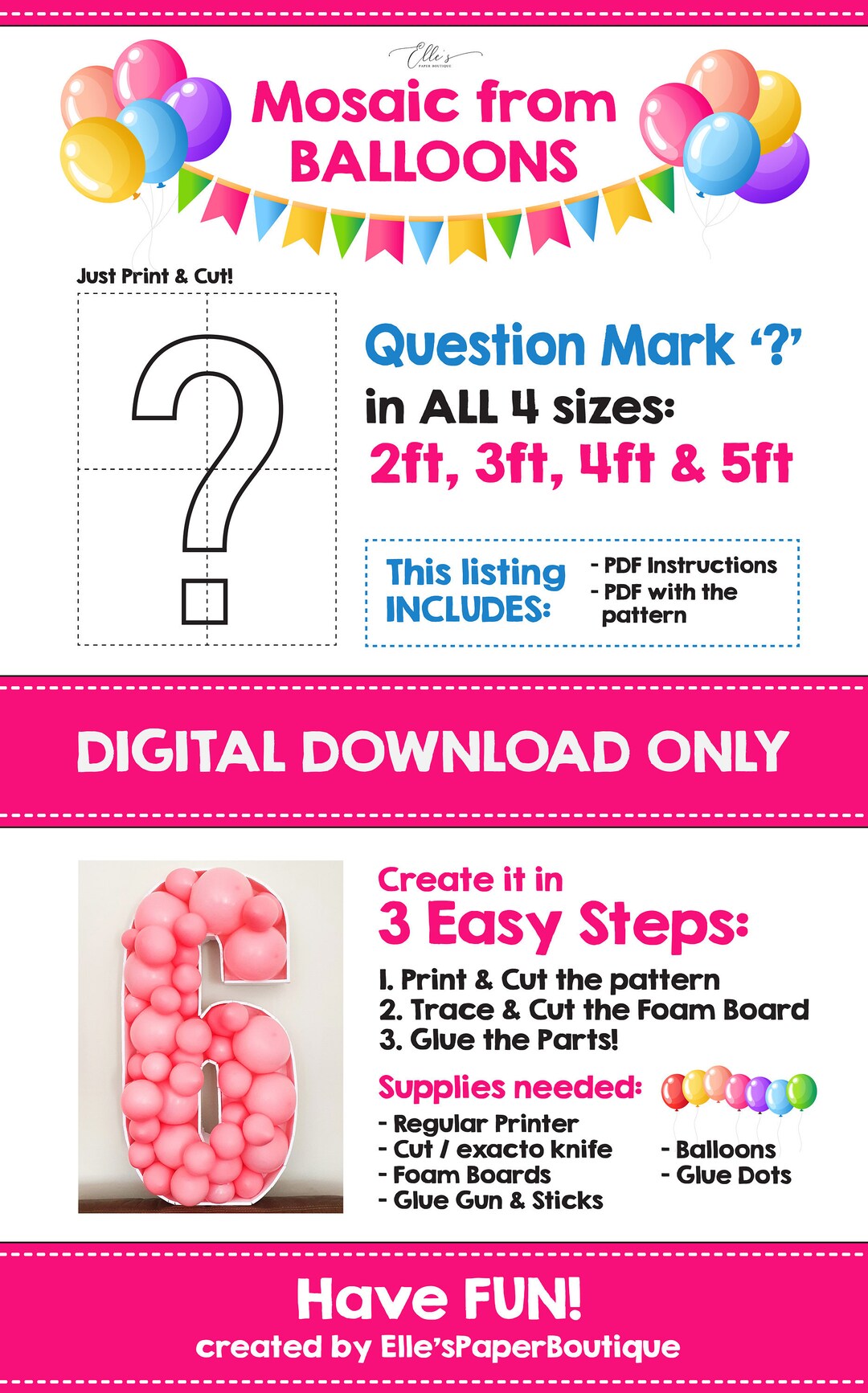 Question Mark Balloon Mosaic Template, Gender Reveal (digital Download ...