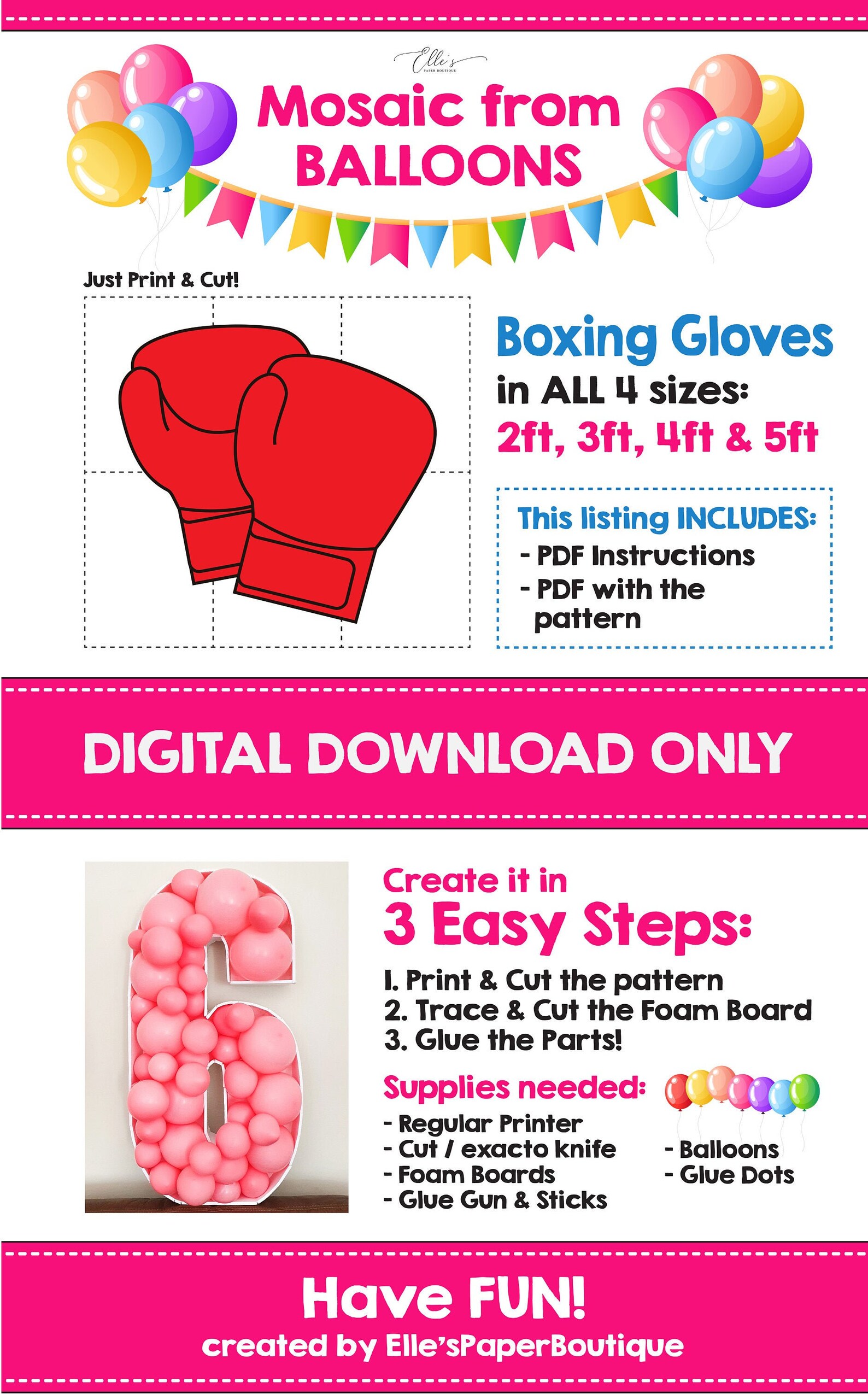 Boxing Gloves Mosaic from Balloons Boxing Mosaic Template Etsy