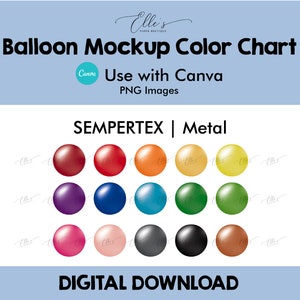 Sempertex metaalkleuren, ballonmodel kleurenkaart, ballonmodelsjablonen, PNG-ballonnen voor Canva, EllesPaperBoutique, ballon