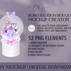 Bobo Ballon Bouquet Mockup Creator, Ballon Mockup Kit, Ballons Bundle Canva, Blumenstrauß im Ballon, PNG Cliparts, DIGITALE Dateien, DIY