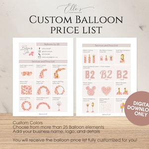 CUSTOM Ballon Menü, Ballon Preisliste, Ballon Preisführer, DIGITALER Preisführer, Ballonkünstler, Ballon Preismenü, EllesPaperBoutique