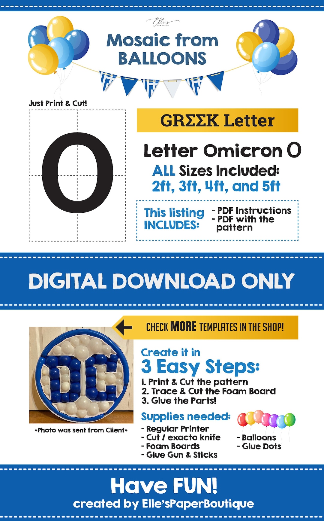 Greek Letter Omicron, Ο, Balloon Mosaic Template, Ο, ο, Greek Letters ...