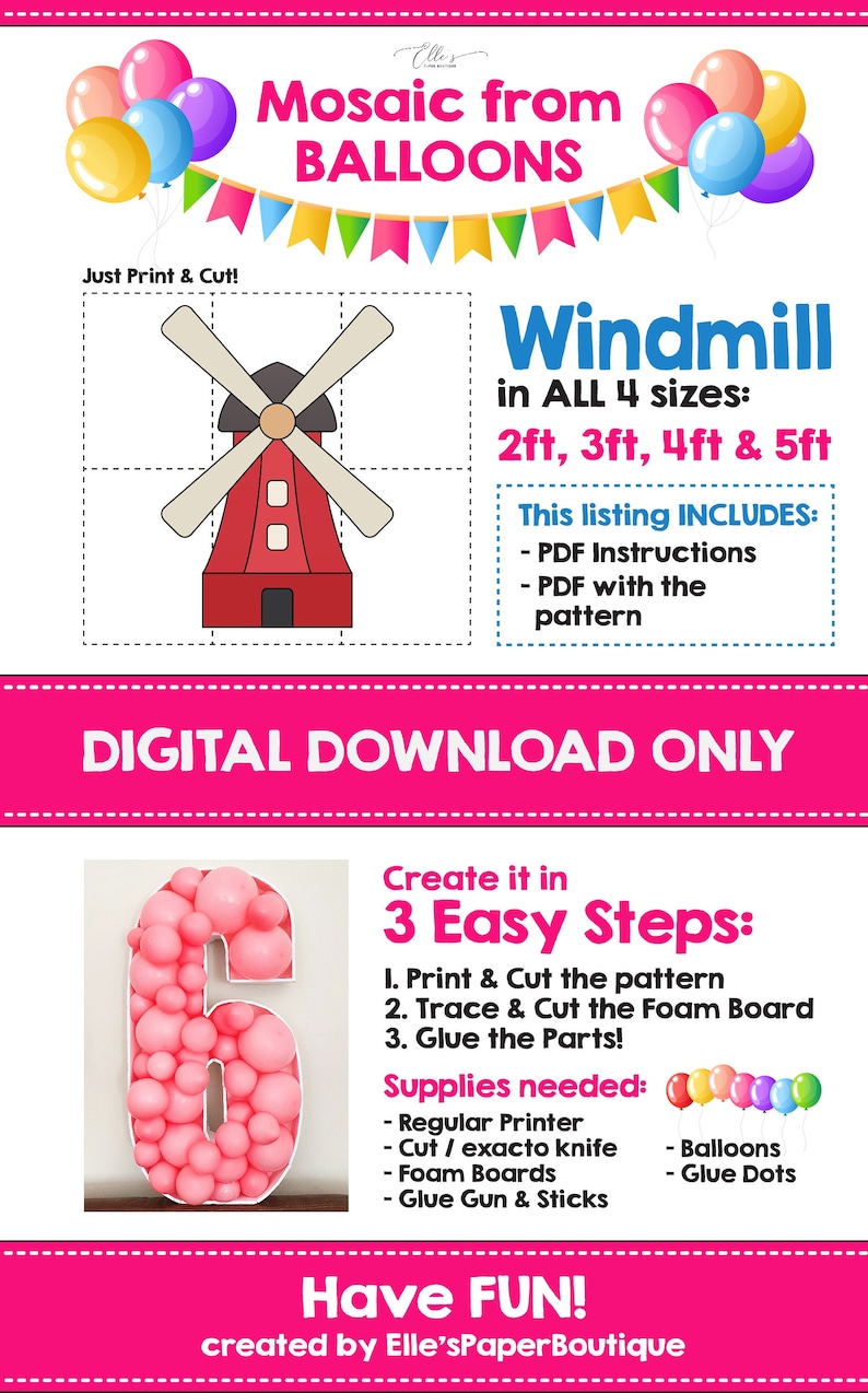 Windmill Mosaic Template, Windmill Prop Template, Windmill Balloon ...